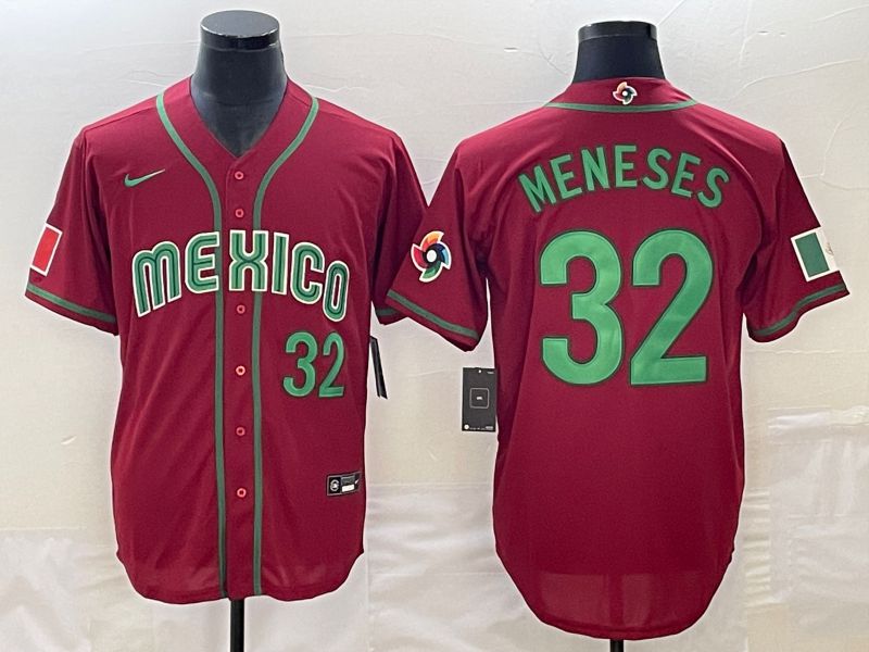 Men 2023 World Cub Mexico #32 Meneses Red Nike MLB Jersey->->MLB Jersey
